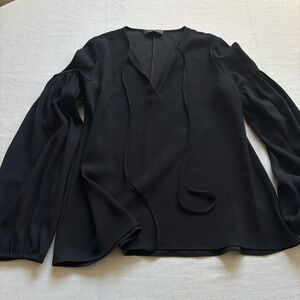 Co Collection, Relaxed V-Neck Blouse, Black, Long Sleeve Top, M | Minimal Chic